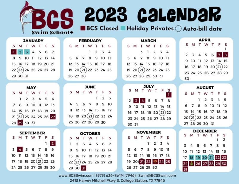 Calendar - BCS Swim School - Year-Round Swim Lessons Bryan/College Station